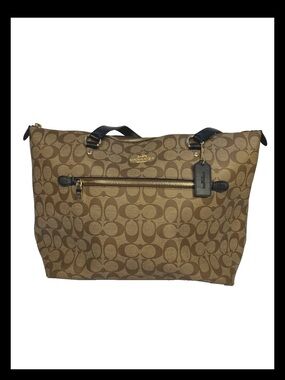 Coach Brown Signature Canvas Tote with Black Trim